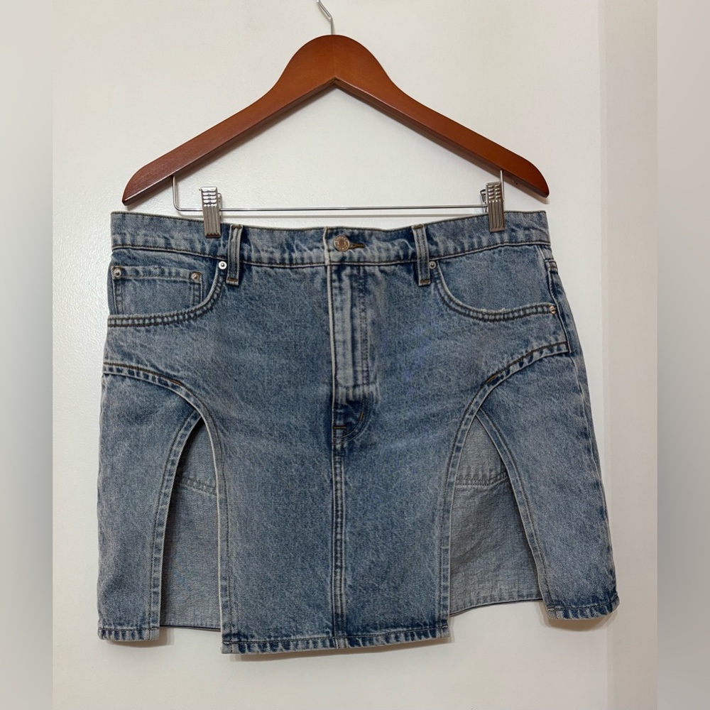 GRLFRND Women Jasmine Denim Mini Skirt With Double Slit Cotton Size 32